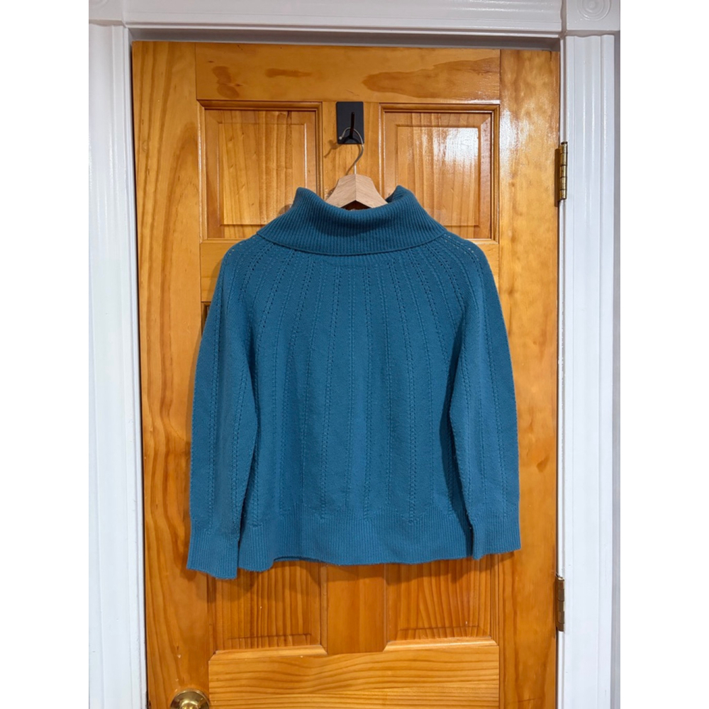 Paul Stuart Wool Turtleneck Sweater Teal Blue Rib Knit Classic Size 6